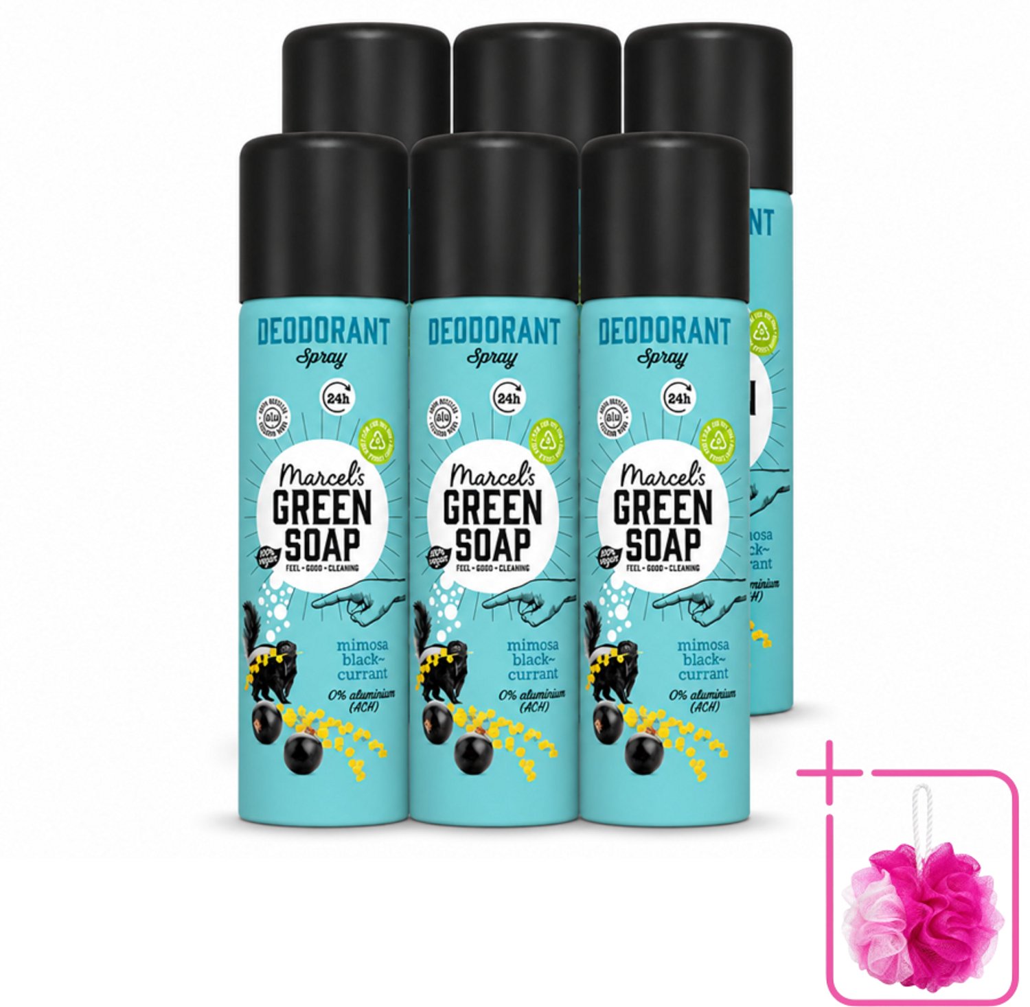 6 x Marcel's Green Soap - Deodorant Spray - Mimosa & Blackcurrant - Langdurige frisheid - 150 ml - Bulkverpakking - Deodorant Spray - Douchemop - Geur