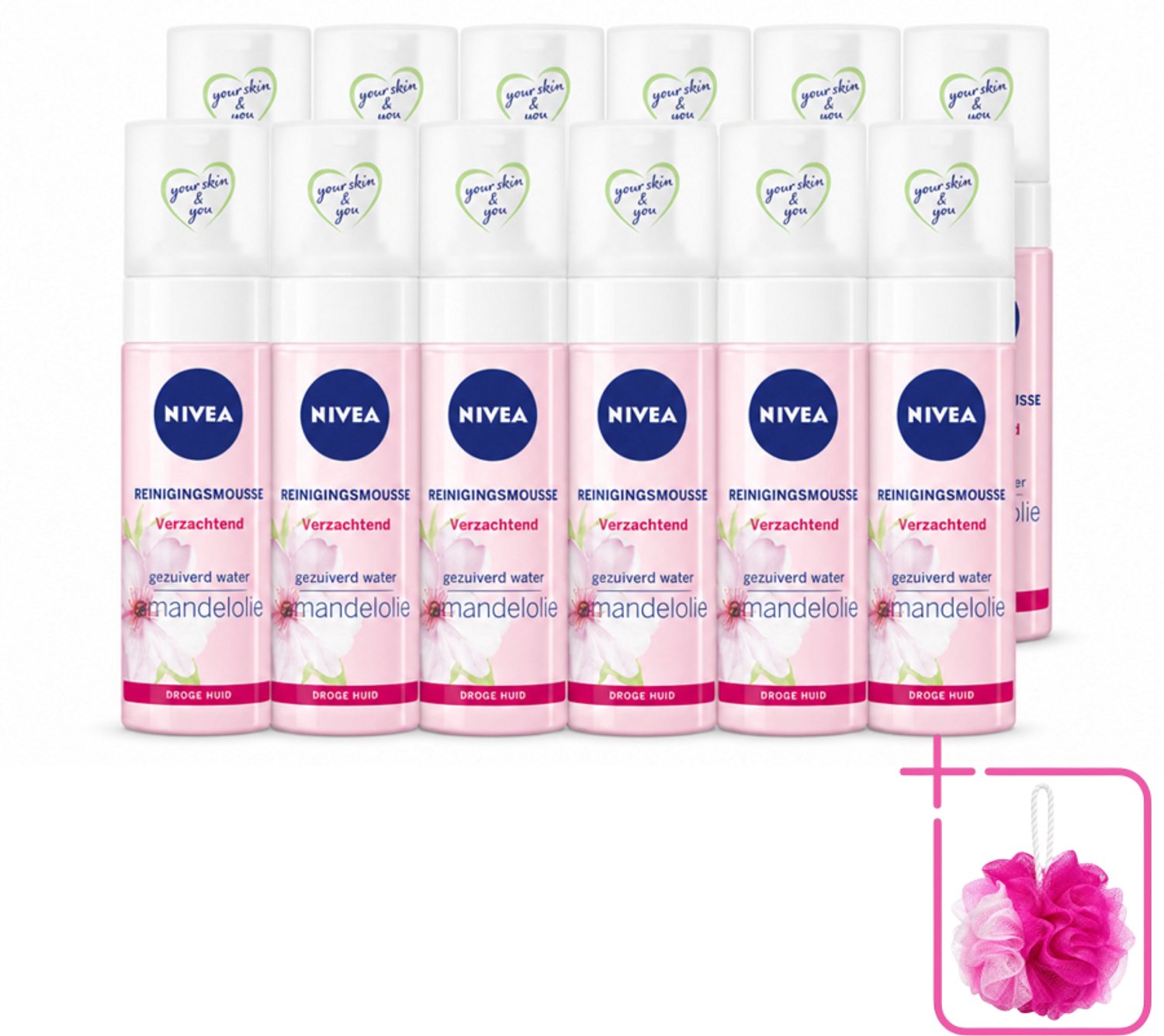 12 x NIVEA - Reinigingsmousse - Essentials Verzachtend - Voor droge & gevoelige huid - Met Amandelolie & Hydramine - 150 ml - Bulkverpakking - Gezichtsreiniger - Douchemop - Droge huid