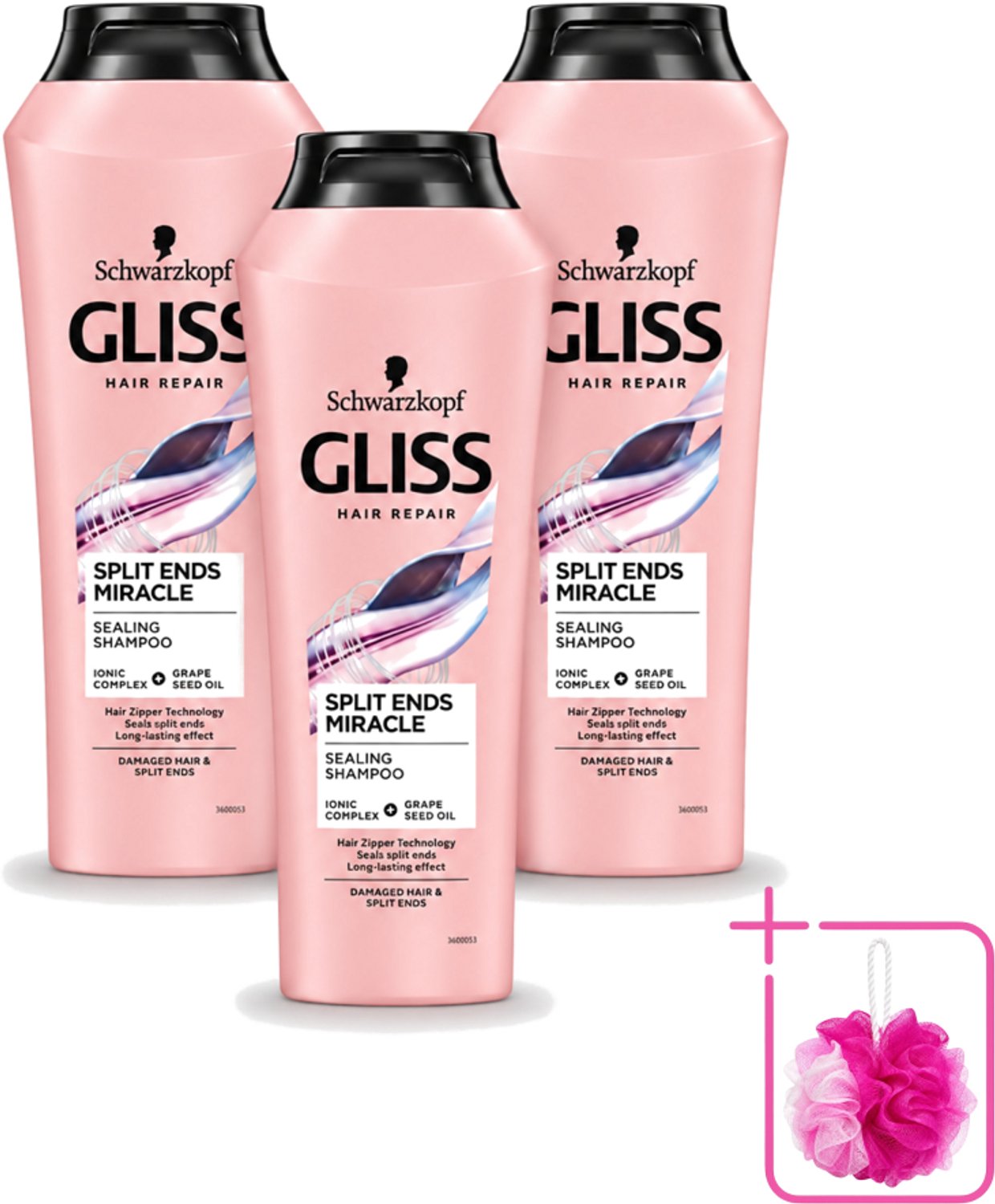 3 x Gliss - Shampoo - Split Hair Miracle - Voor Beschadigd Haar - 250 ml - Bulkverpakking - Gespleten haarpunten - Douchemop - Haarherstel