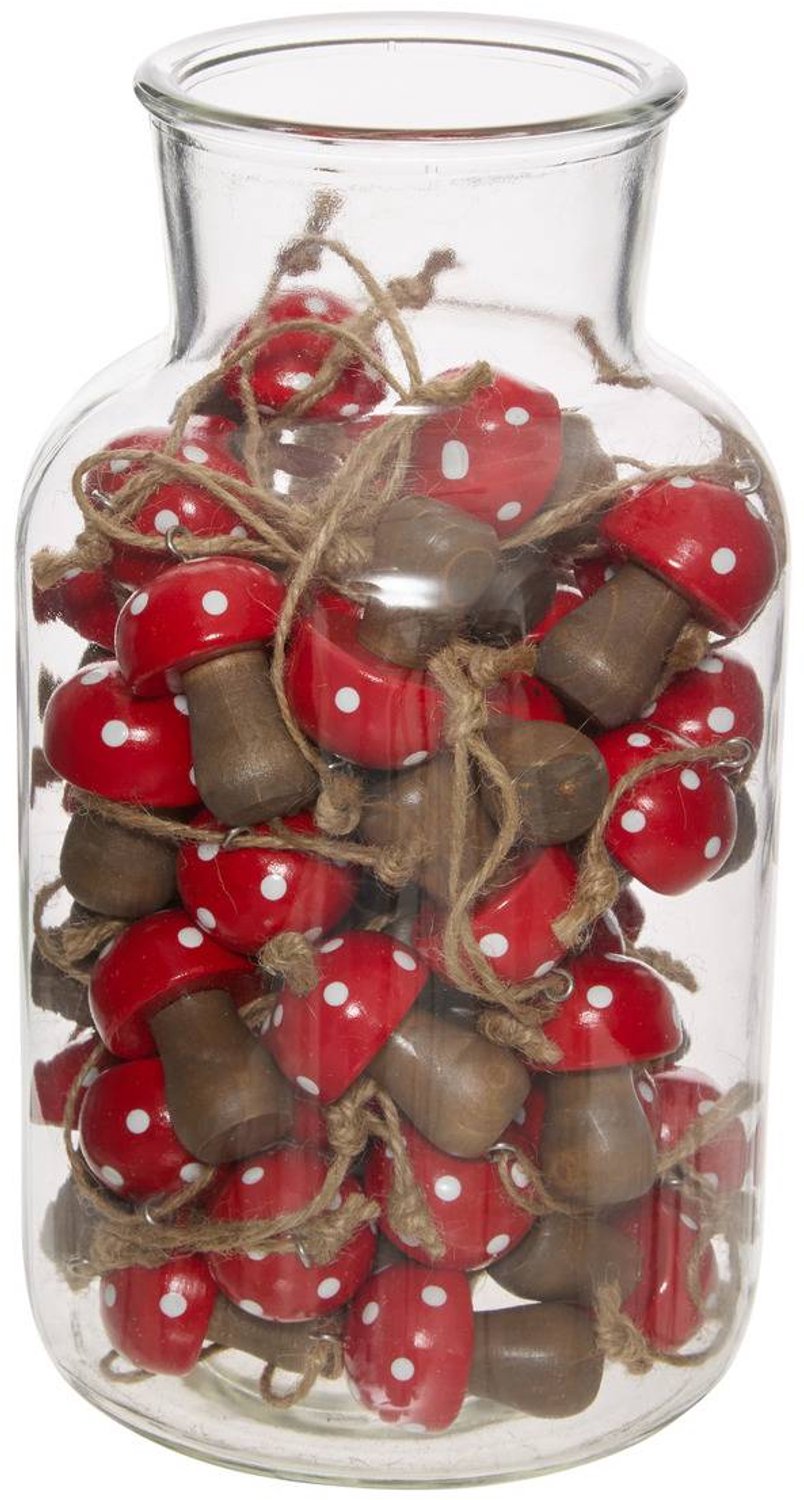 Atmosphera Créateur d'intérieur® Houten paddenstoelversiering voor de kerstboom in een rode kruik Rouge