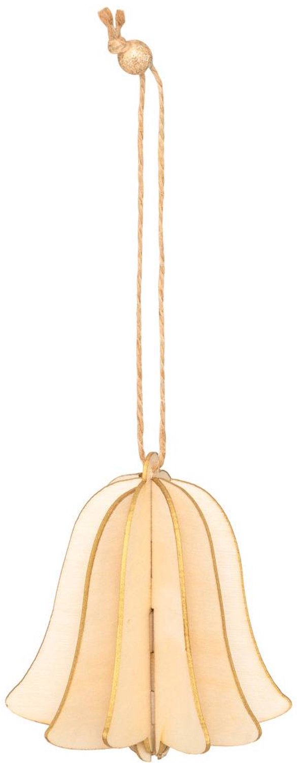 Feeric lights & Christmas Goudkleurige 3D-klokvormige dennenhouten hangversiering, 9 cm Beige