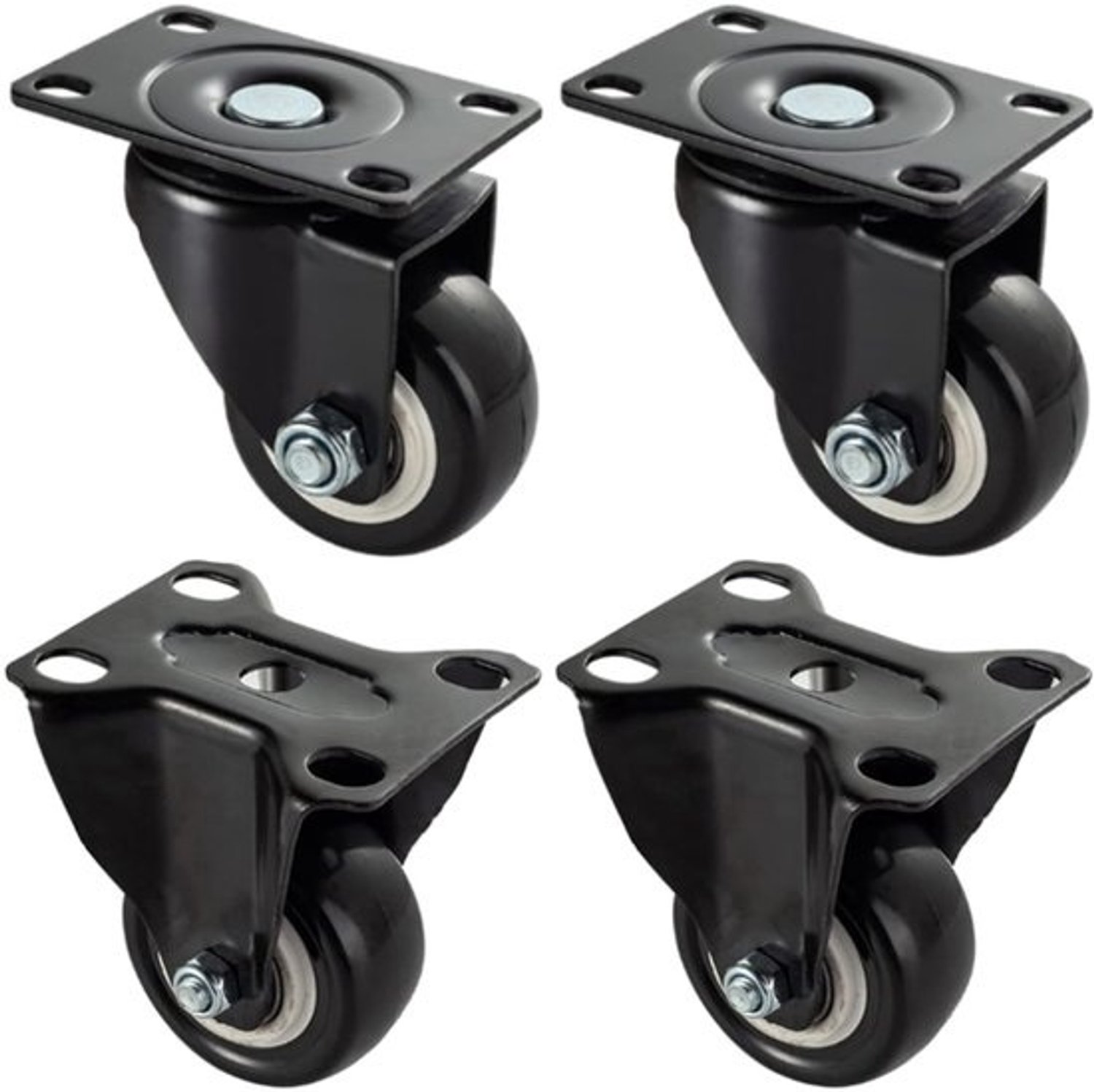 Meubelwielenset - Heavy duty wielen - Voor zware lasten - Dubbele kogellagers - Diameter 38 mm - Zwart
