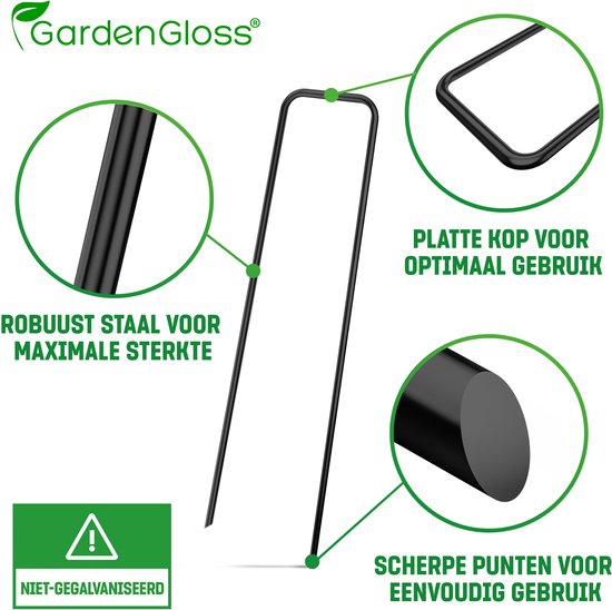 Zwart metalen grondanker met platte kop, scherpe punten en robuust staal voor maximale sterkte. Niet-gegalvaniseerd.