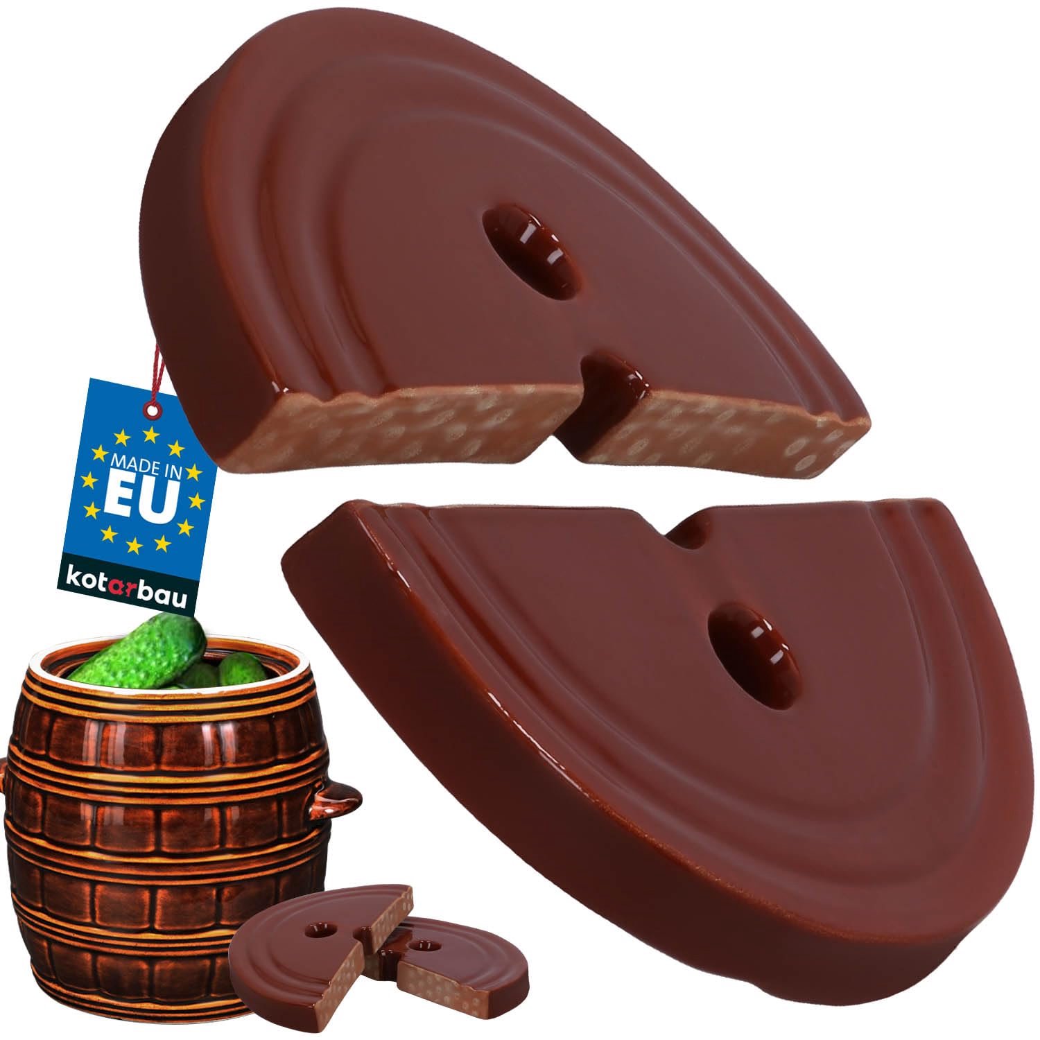 KOTARBAU® Verzwaringssteen ⌀ 21 cm - Gewicht voor Zuurkoolpot - Bruin Gewicht voor Fermentatiepot - voor Keramische Fermentatiepot - Tweedelig - Steengoed