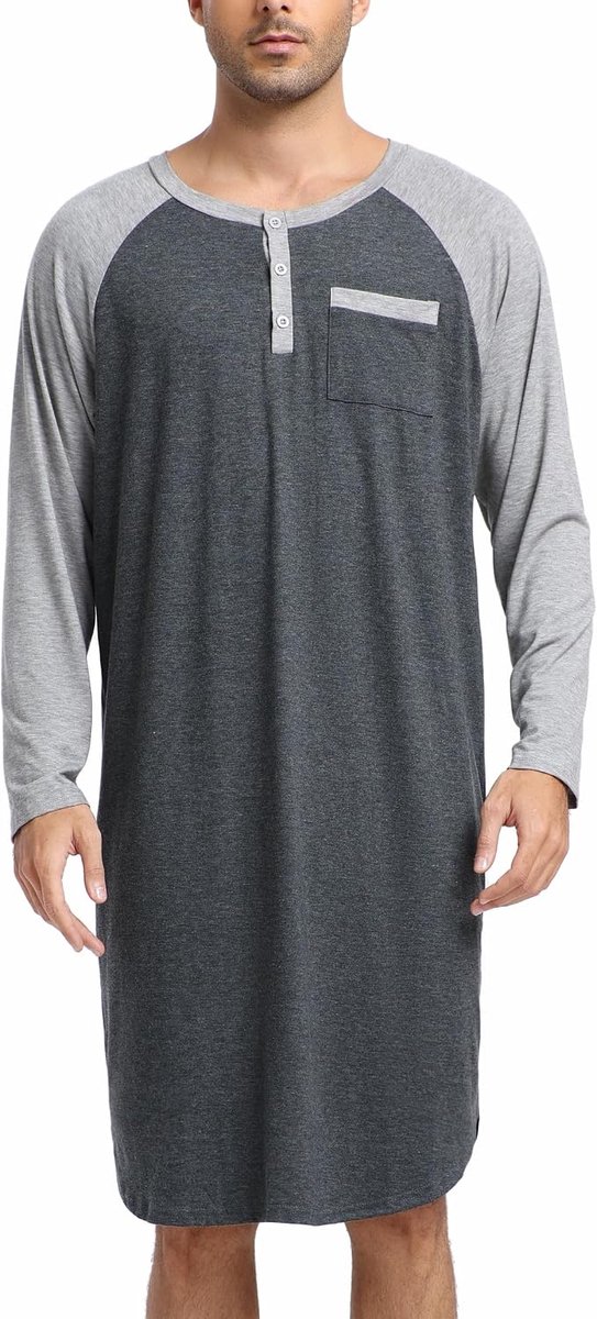 Heren nachthemd lange mouwen knielang slaapshirt