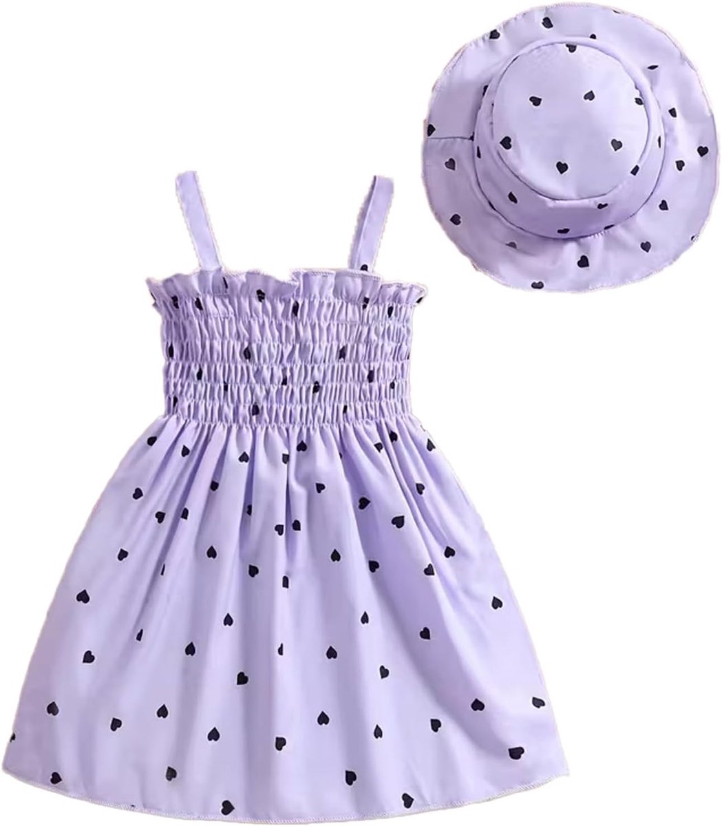 Prinsessenjurk voor meisjes, mouwloos + muts, 2-delige set met bloemen, strandjurk, kleding voor lente en zomer