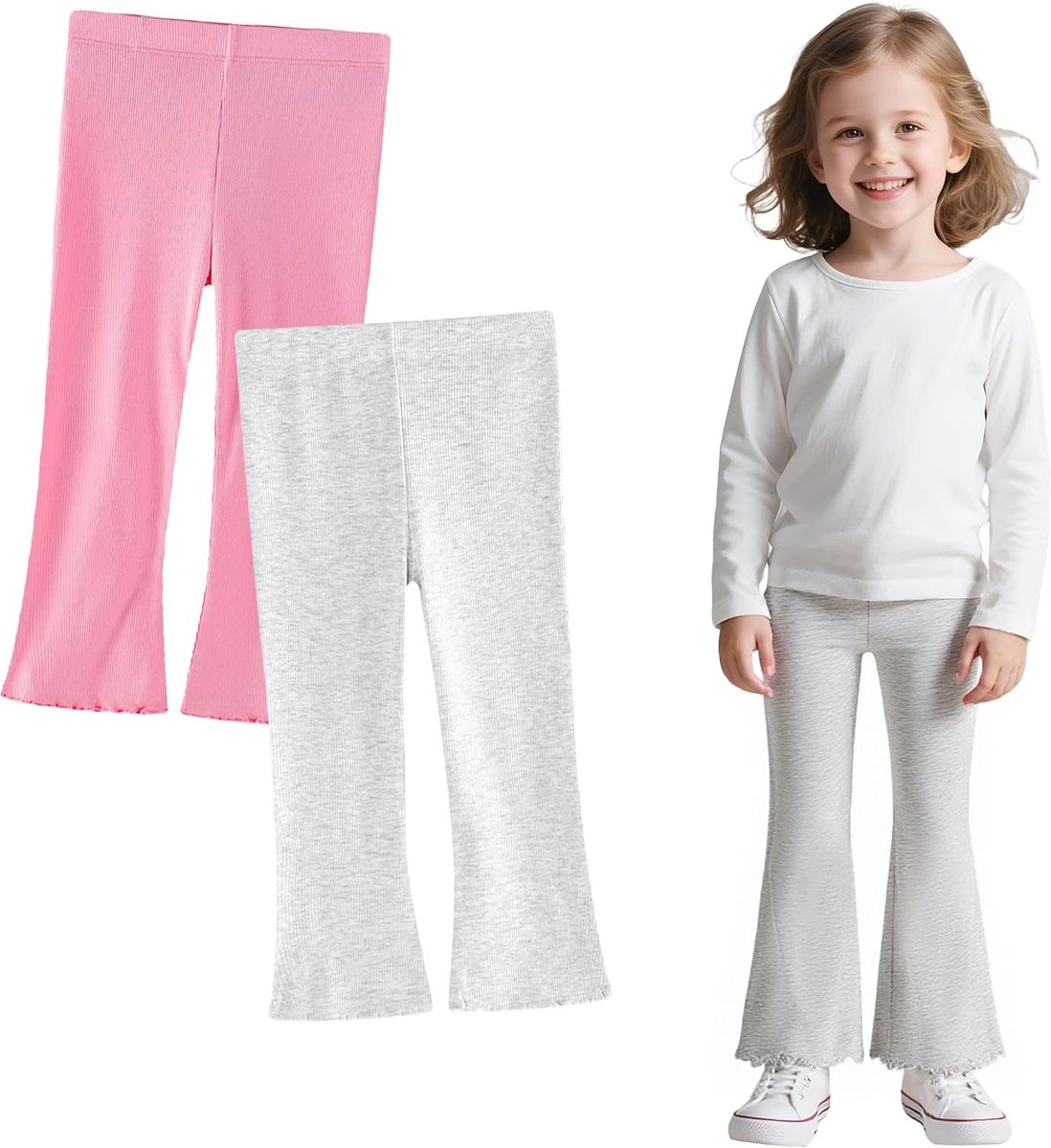 Leggings meisjes 2-pack katoenen broeken met wijde pijpen voor kinderen Elastische zachte sportleggings Lange broeken Flared Kinderbroeken School Dansen Actieve kleding voor 2-7 jaar