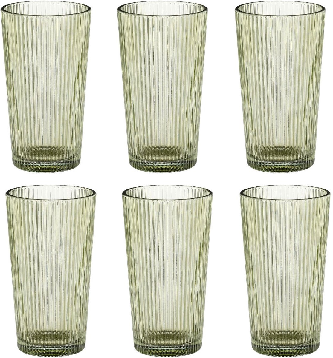 Mica Decorations Grigio Drinkglazen Groen - Set van 6 - Longdrinkglazen van Glas met Subtiele Ribbelstructuur - Voor Water, Frisdrank en Cocktails - H14 x D8 cm
