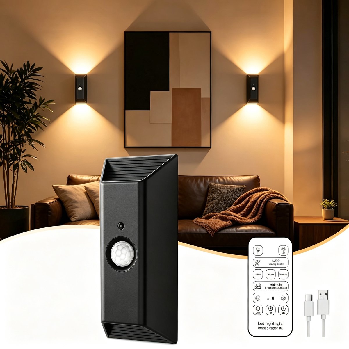 Wandlamp - Wandlampen - Bewegingssensor lamp - Oplaadbare nachtlamp - Magnetische lamp - Afstandsbediening - Dimbaar - ABS - 139×60×40mm - Geschikt voor slaapkamer, woonkamer, gang, trappenhuis, dagelijks gebruik - Zwart