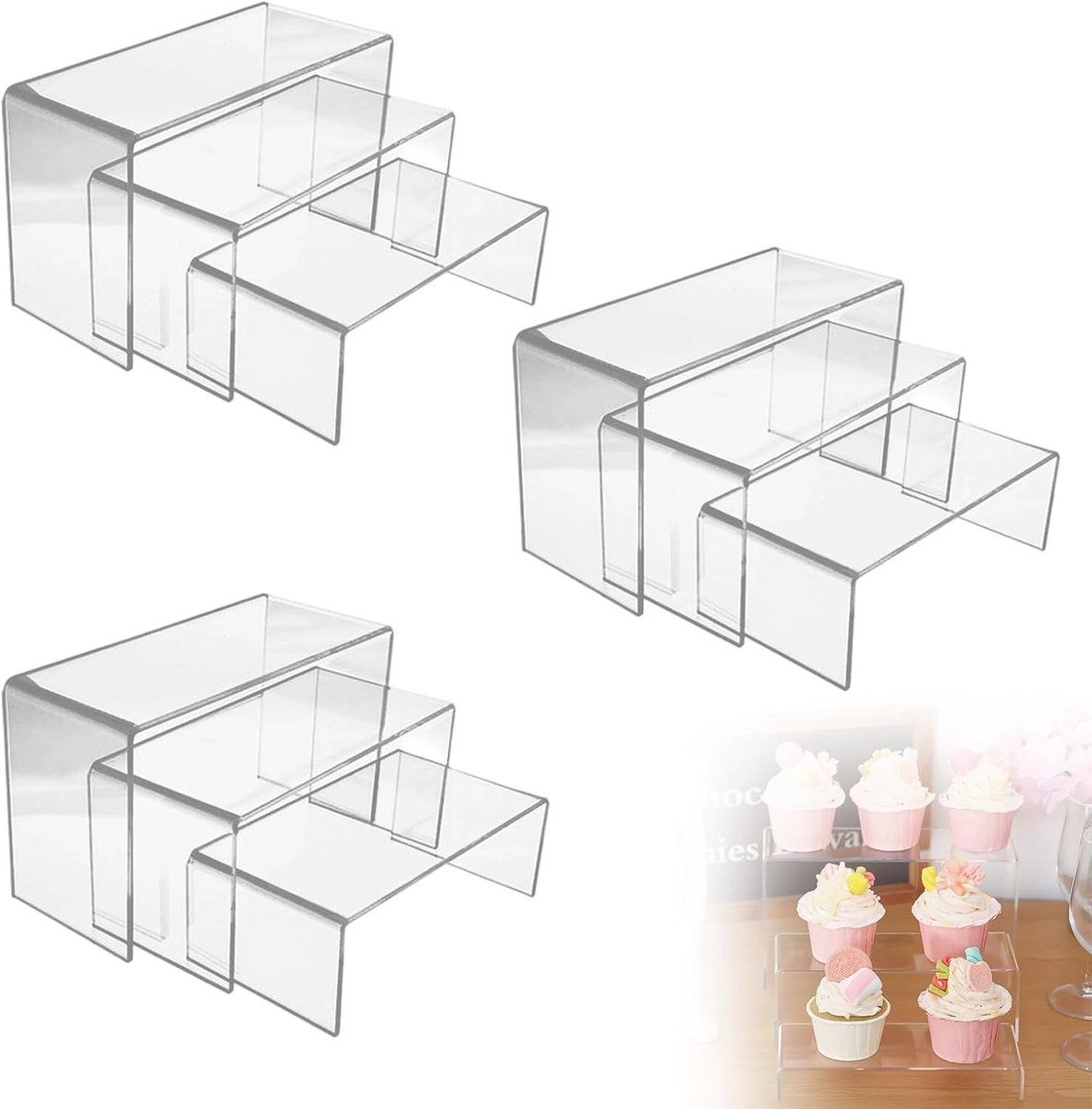 Acryl displaystand in 9-delige set, veelzijdige acrylplanken in 3 verschillende maten voor optimale presentatie