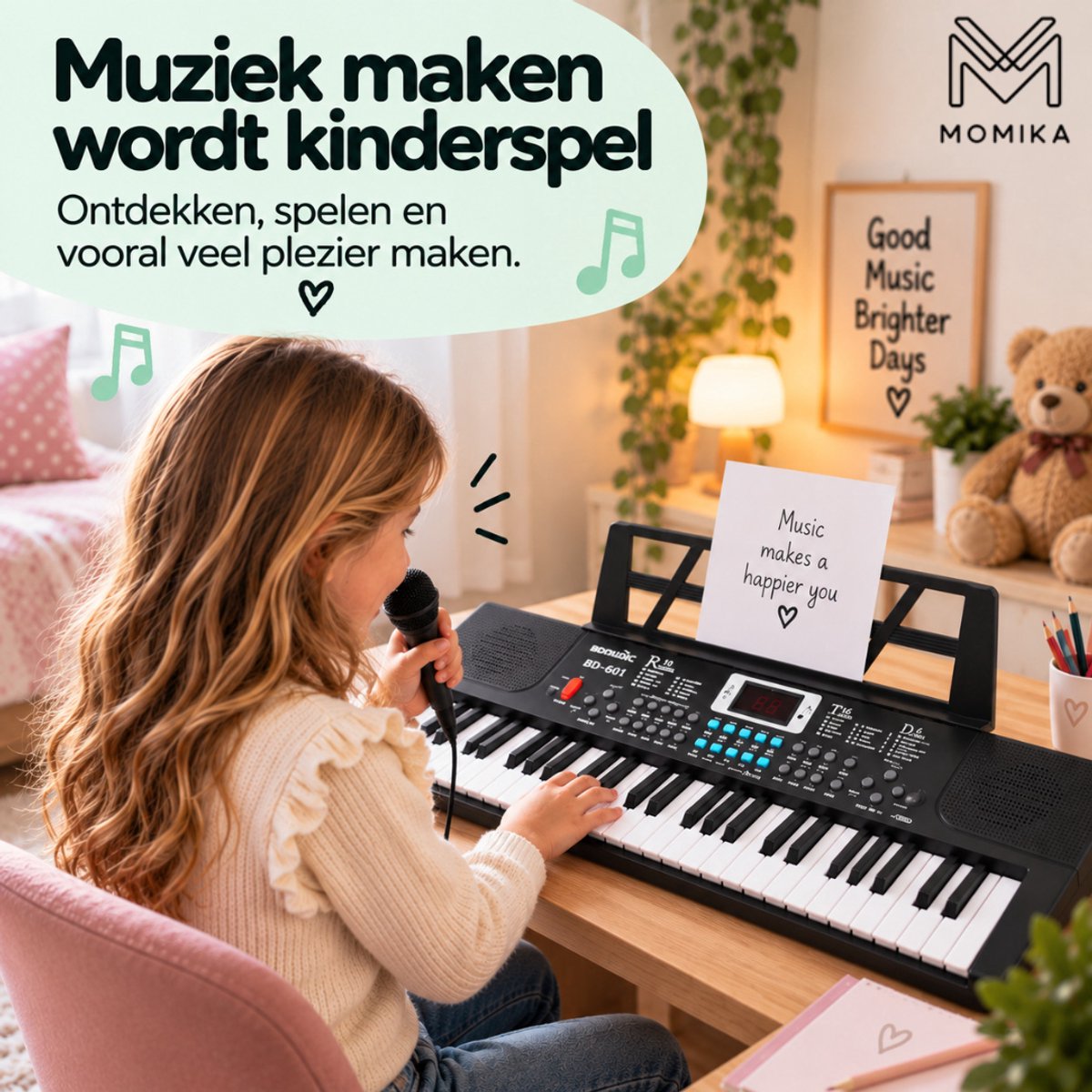 MoMiKa Kindvriendelijk Keyboard Piano voor Kinderen – Kinderkeyboard met 61 Toetsen – Microfoon – Beginners Keyboard – Stroom & Batterij — cadeau in Spellen & Speelgoed - foto 4