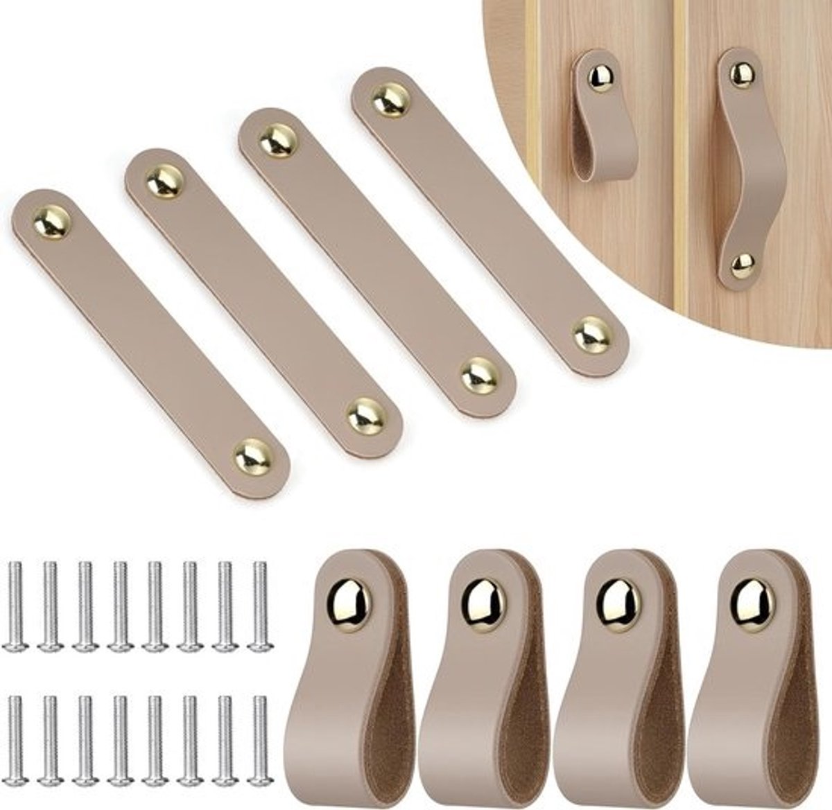 Handgemaakte leren meubelknoppen - 8 stuks - vintage handgrepen