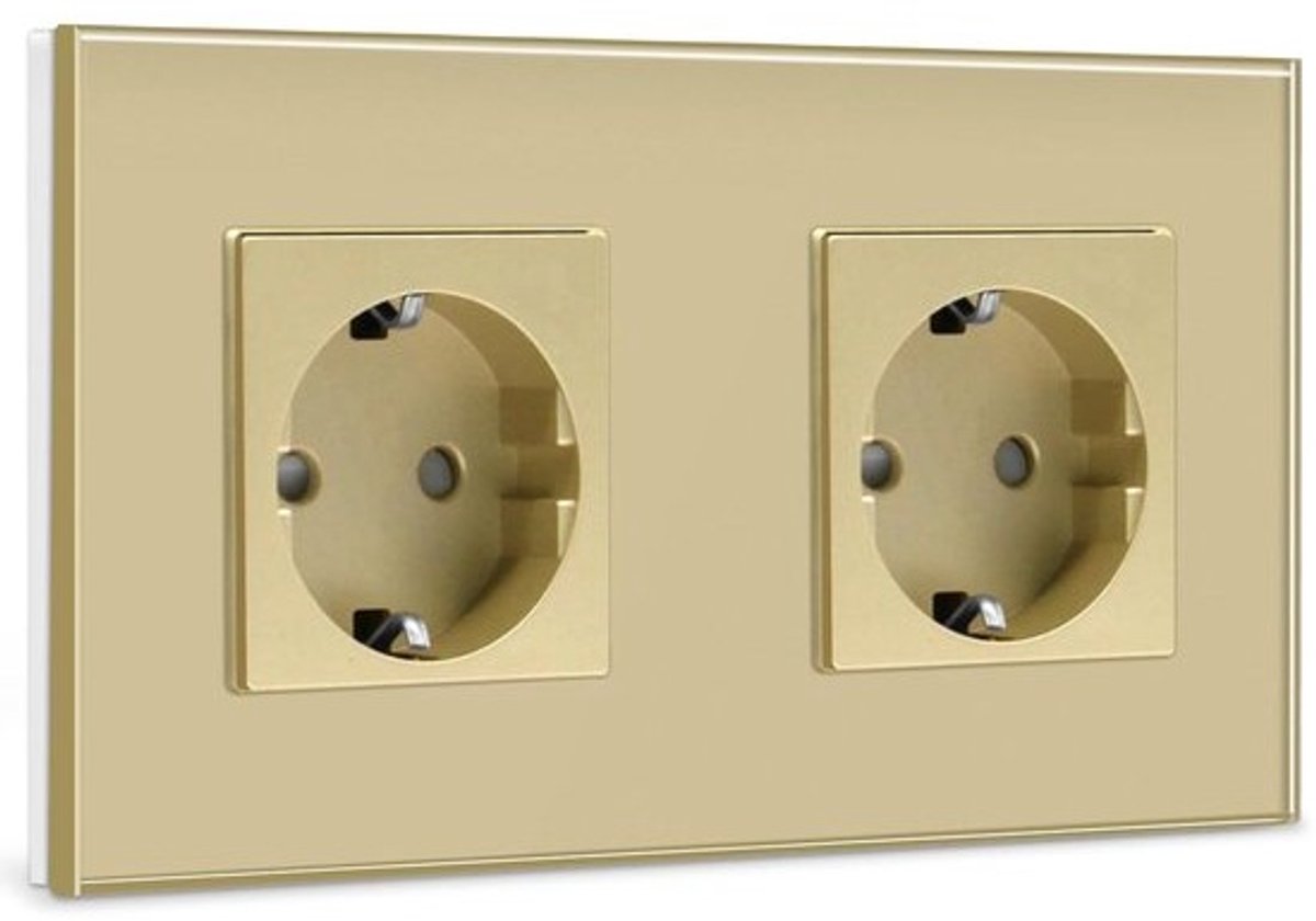 Dubbel Schuko stopcontact met kristalglasplaat - inbouwstopcontact 16Amp EU-standaard