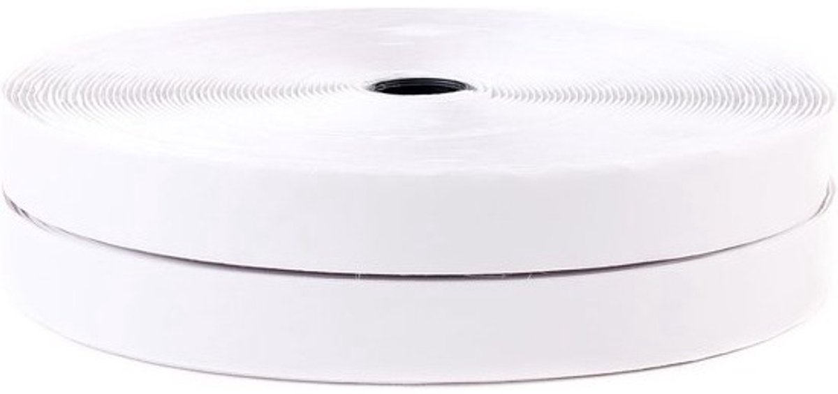 25m x 25mm Zelfklevende Tape - Haak- en Lussysteem, Wit