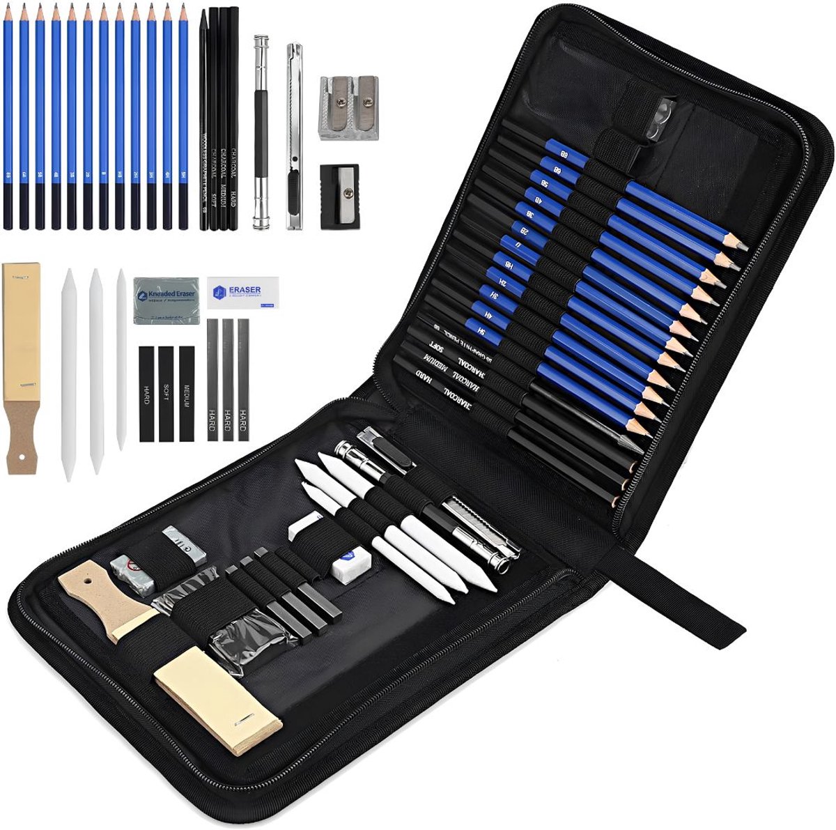 JCP® Tekenset - Professionele Tekenset 33pcs - Tekenset voor Volwassenen en Kinderen - Zwart - 24cm x 21cm x 3cm