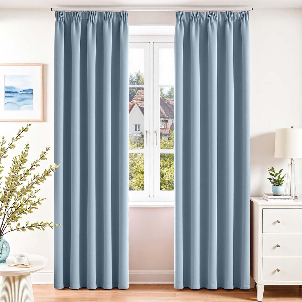 Verduisteringsgordijnen met plooiband, H 220 x B 140 cm, set van 2
