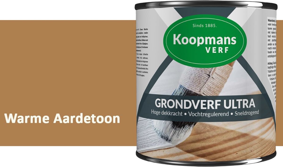 Koopmans Grondverf Ultra – Grondverf Hout & Metaal Binnen en Buiten – Vochtregulerende Primer – Hoge Dekking – Zijdeglans – Warme Aardetoon – 375 ml