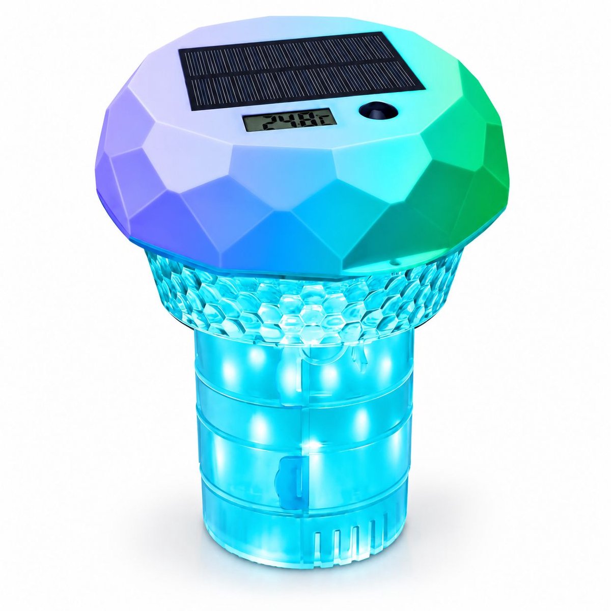 VHV - 3 IN 1 Zwembad thermometer & Zwembad verlichting & Chloordrijver - Chloordrijver met thermometer - Onderwater verlichting Solar - Zwembad thermometer drijvend - 8 kleuren 4 lichtmodi - Met Afstandsbediening