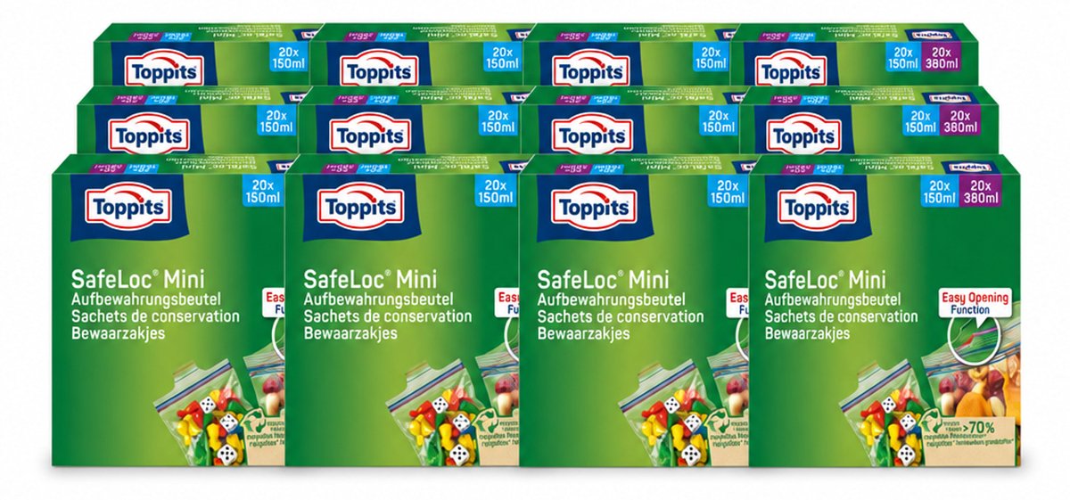 12 x Toppits – Safeloc Mini Zip-Zakjes – 40 Zakjes - Voordeelverpakking - 12 stuks