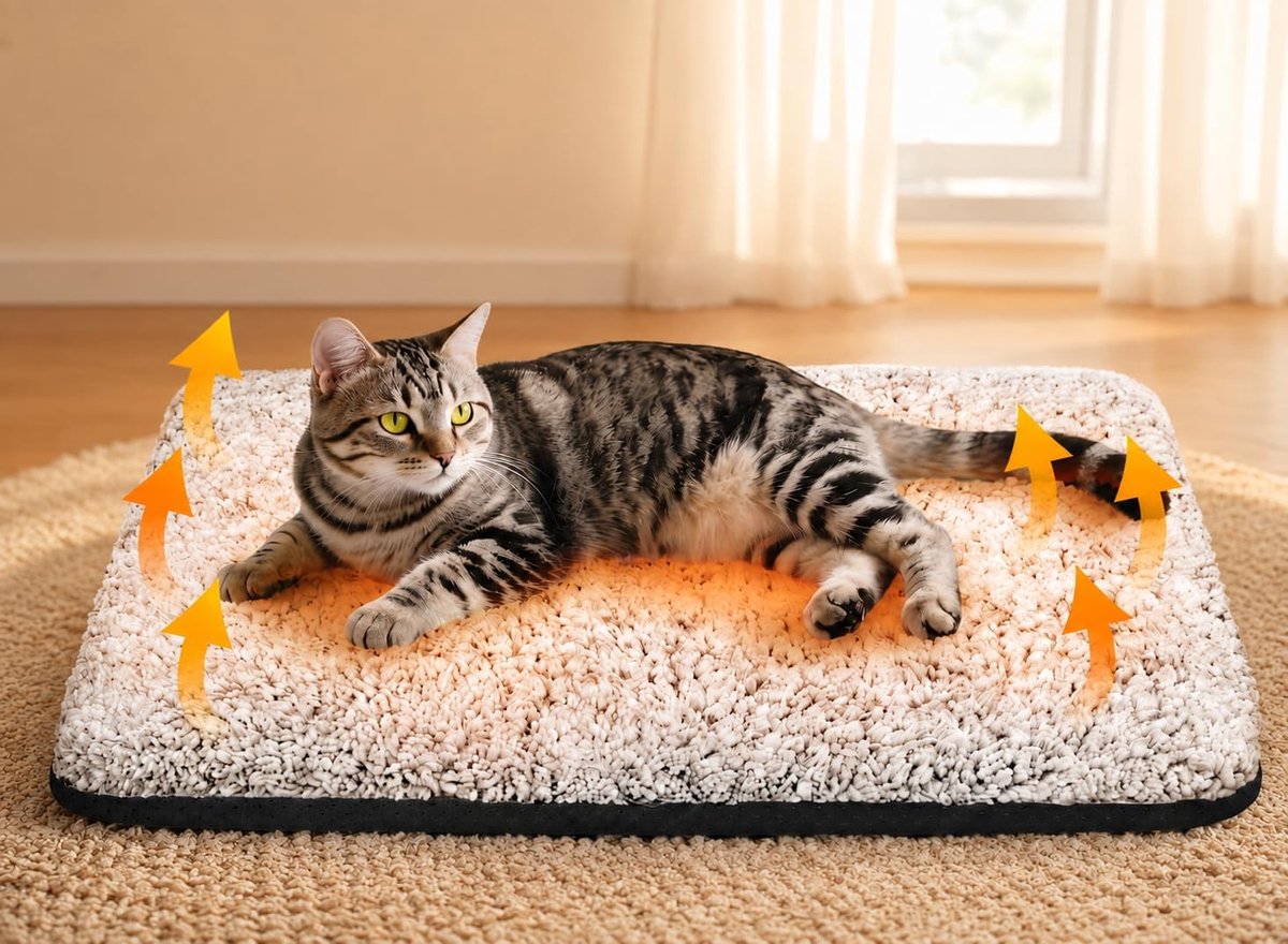 YAGXIG Zelfverwarmend kattenbed - Niet-elektrisch verwarmingskussen - Zelfverwarmend verwarmingskussen - Afneembare, wasbare hoes - Antislip onderkant - Geschikt voor binnenkatten en -honden - 40x50 cm