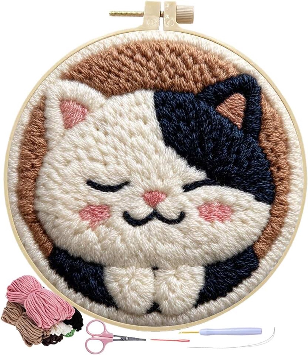 Punch Needle Kit Interactieve Katten Thema Handwerk Borduurset | Knutselpakket Voor Kinderen Om Stress te Verlichten, Ouder-Kind Binding en Handwerk voor Kinderen en Liefhebbers