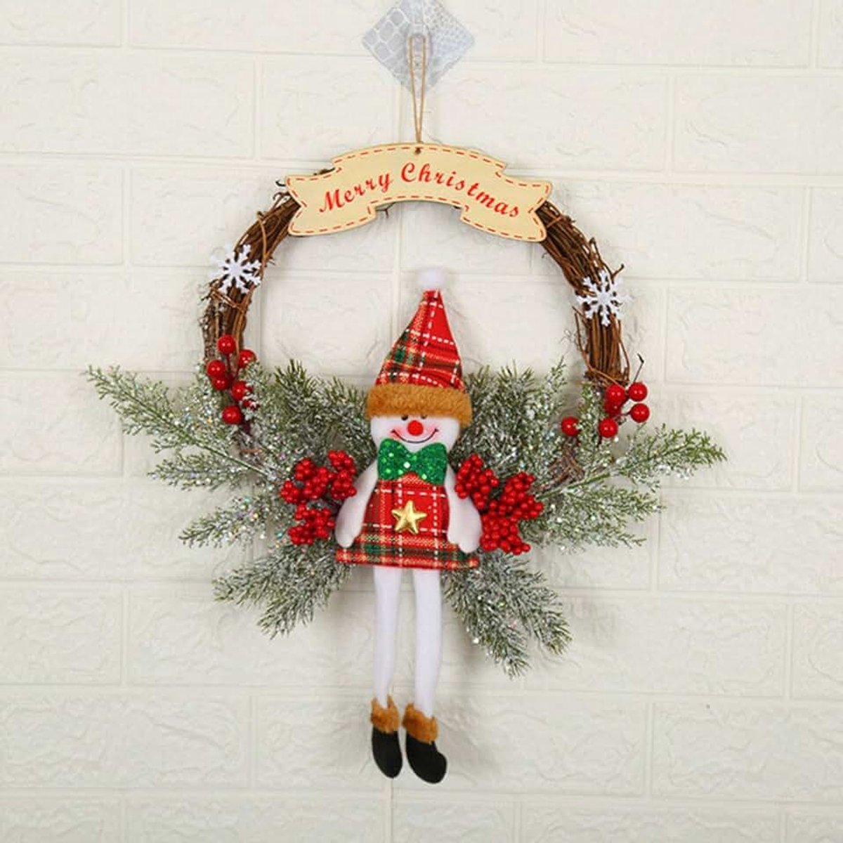 Kerst krans Rode Pine Cone Berry Garland ornamenten voordeur wanddecoratie Vrolijk kerstboom krans