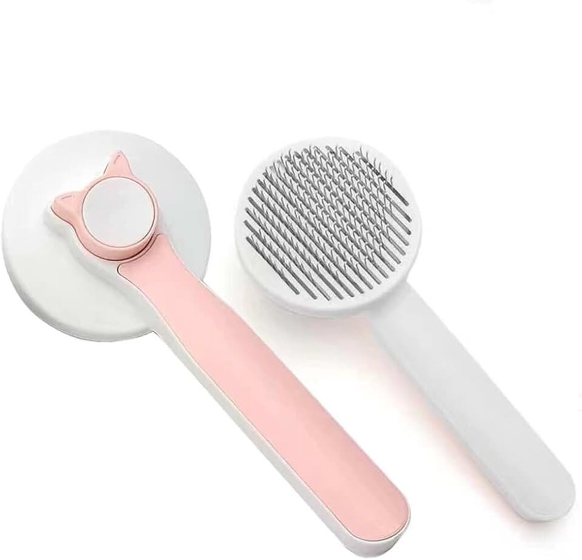 Hondenborstel, haarverwijderaar, huisdierborstel voor lang en kort haar, schoon huisdierhaar van de borstel met één knop, roze