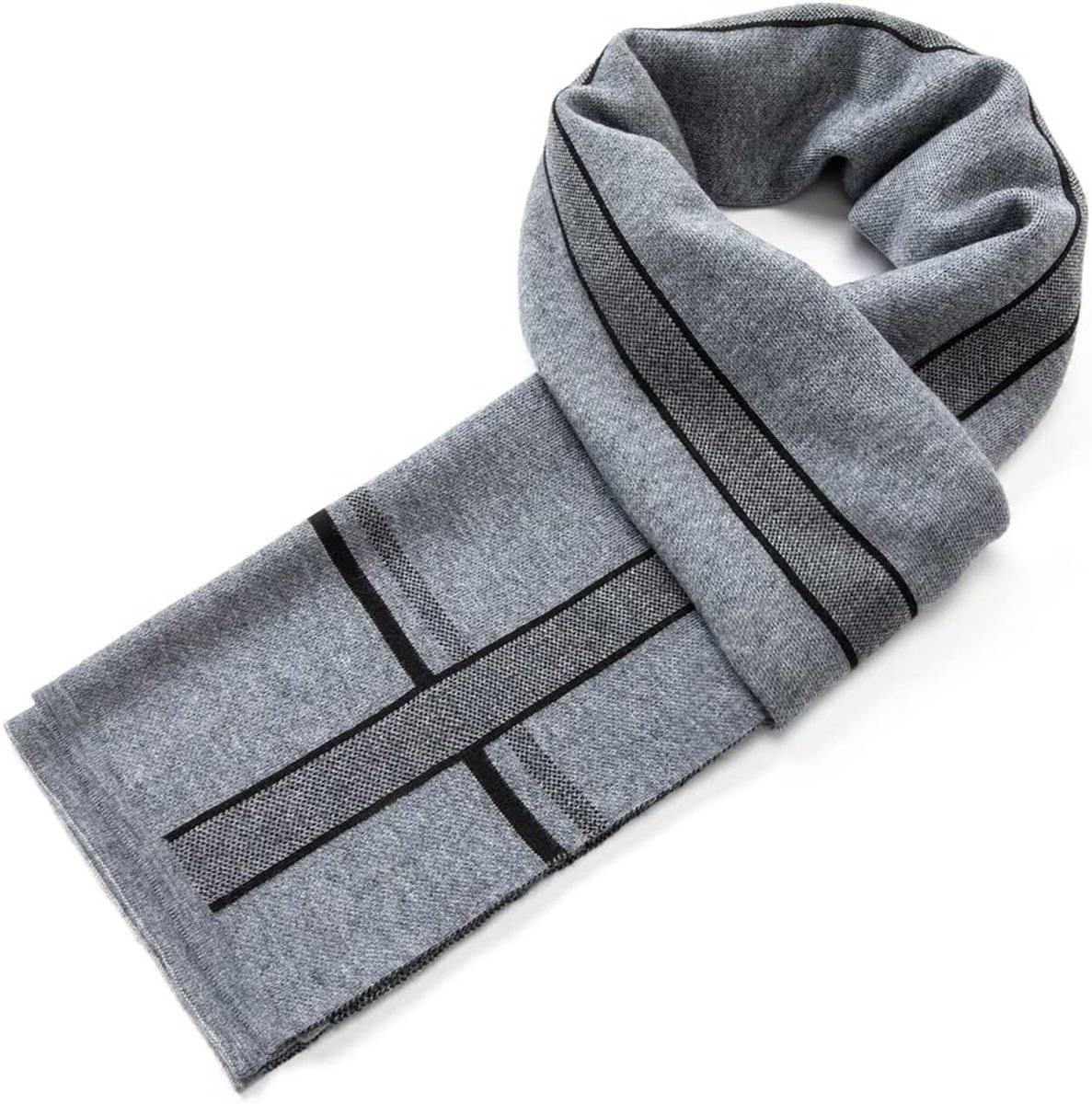 Luxe heren gestreepte merinowollen sjaal - geschenkdoos verpakt winter zachte warme dikke gebreide halsdoek voor mannen
