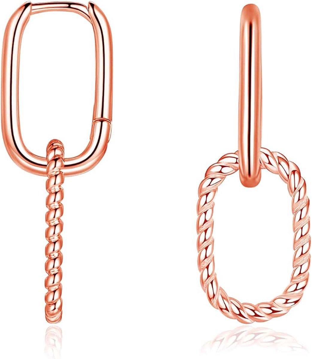 Link Oorbellen voor Vrouwen, 925 Sterling Zilver Dubbele Ovale Oorbellen, Hypoallergene Paperclip Ketting Link Oorbellen, Minimalistische Geometrische Zilveren Drop Dangle Earring