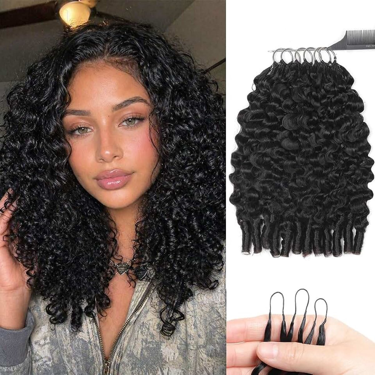 Feather Crochet Human Hair Bundles for Black Women 22 Zoll Burmese Curly Natural Black Human Hair Crochet 150g 120Pcs Invisible Knotless Curly Schwarz Echthaar Haarverlängerungen