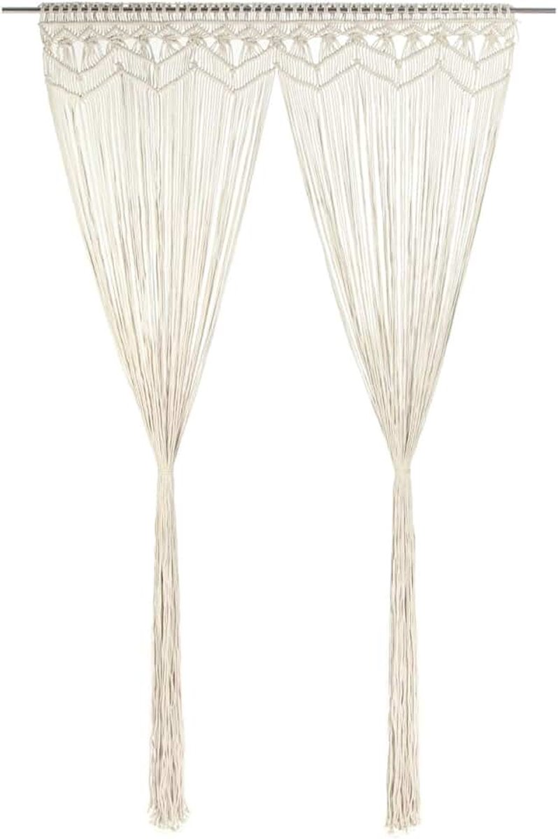 Gordijn, ruimteverdeler, macramé, raamgordijn, deurgordijnen, macramé, wandbehang voor woning, slaapkamer, woonkamer, woondecoratie, 140 x 240 cm, crème
