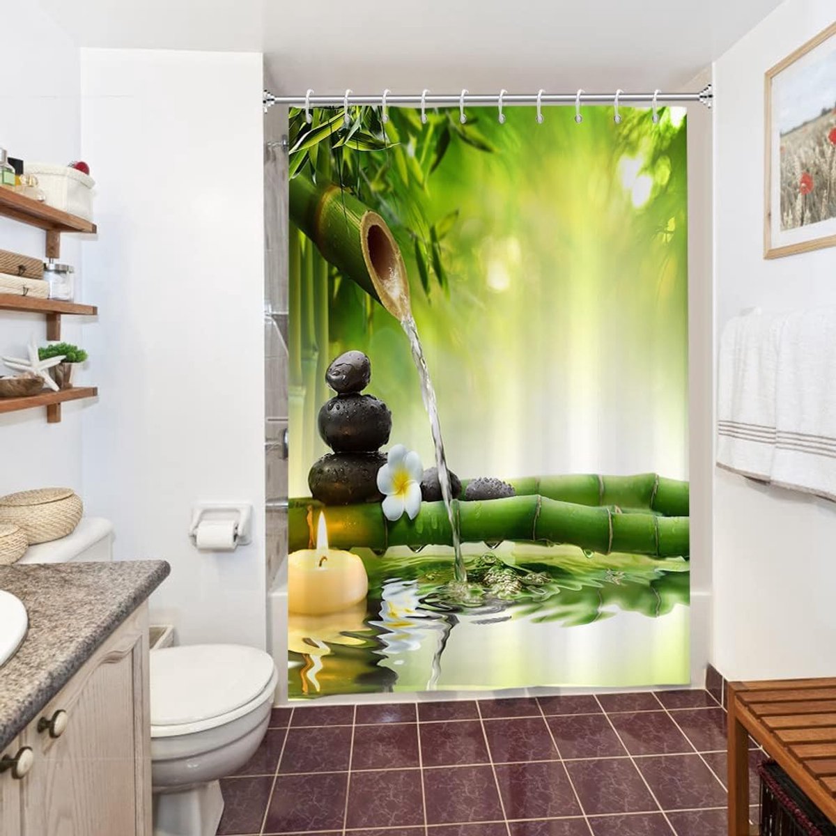 Douchegordijn, groen, schimmelwerend, 150 x 180 cm, Japanse bamboe