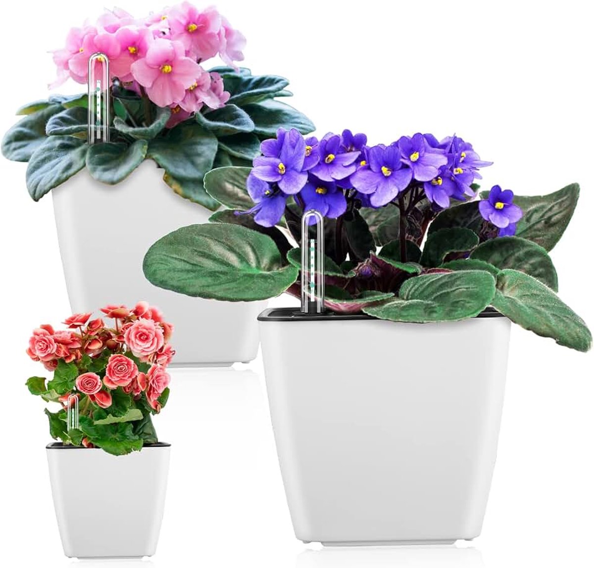 5,2 inch ronde zelfbewaterende potten voor kamerplanten 3 pack witte plantenbakken met waterniveau-indicator Afrikaanse violette zelfbewaterende bloempot voor alle kruidenpot kamerplant planten plasti
