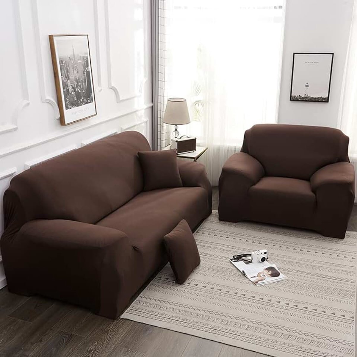 Sectionele bankhoezen spandex antislip bankhoezen met elastische onderkant voor L-vorm sectionele bankbank, voor kinderen en huisdieren (bank, koffie)
