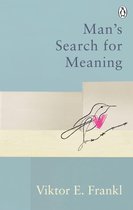 Livre 'Man's Search for Meaning' par Viktor E. Frankl, avec une illustration d'un oiseau tenant un cœur rose.