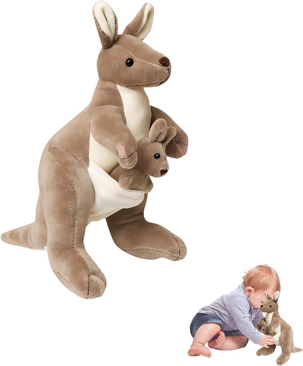 Pluche, 28 cm, pluche kangoeroe, schattige dieren kangoeroe | Kangaroo Soft Toy, pluche speelgoed, babyspeelgoed, perfect om te spelen en te leren, voor kinderen
