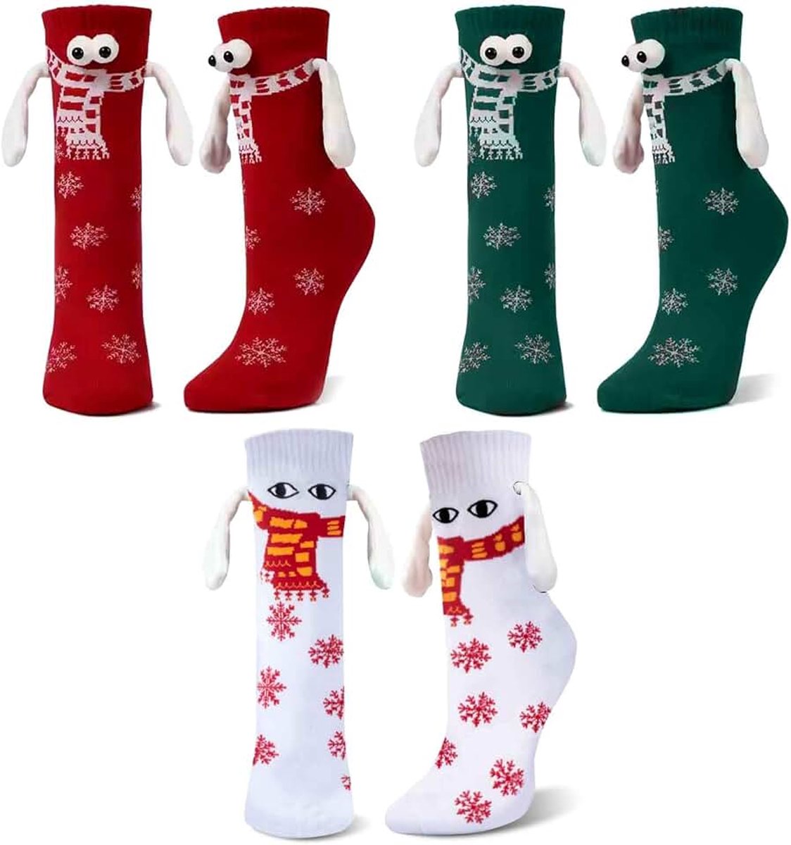 3 paar grappige kerstpaar hand in hand, schattige grappige 3D hand hand paar sokken, hand met middenband, schattige sokken met ogen, hand in hand sokken, vriendschapssokken voor vrouwen en