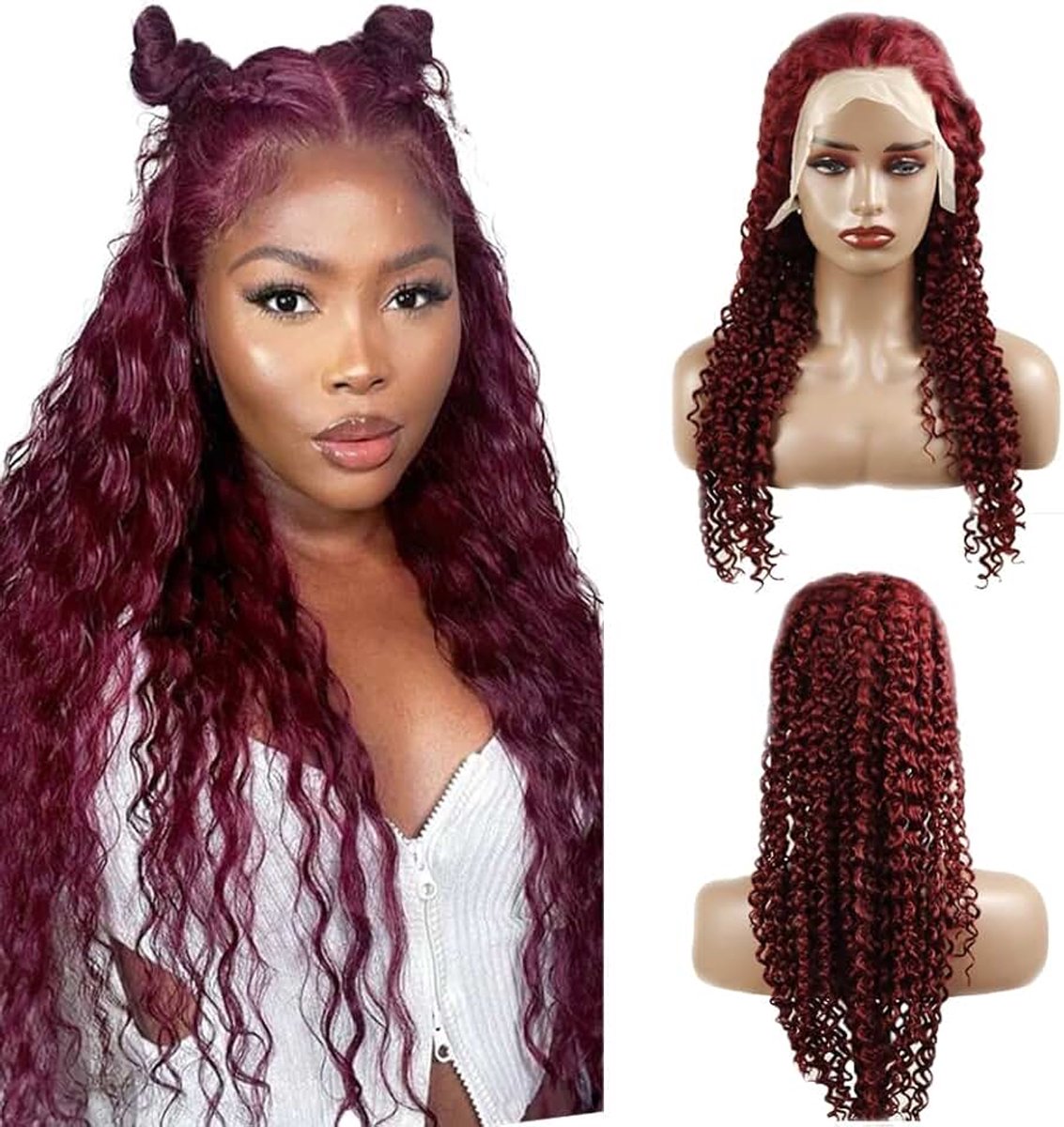 Hair Wig #99j Burgundy Water Wave 13X1 Lace Front Echt menselijk haar Dames pruik High-tech lijmloze pruik Glueless Wig For Women 20 Zoll