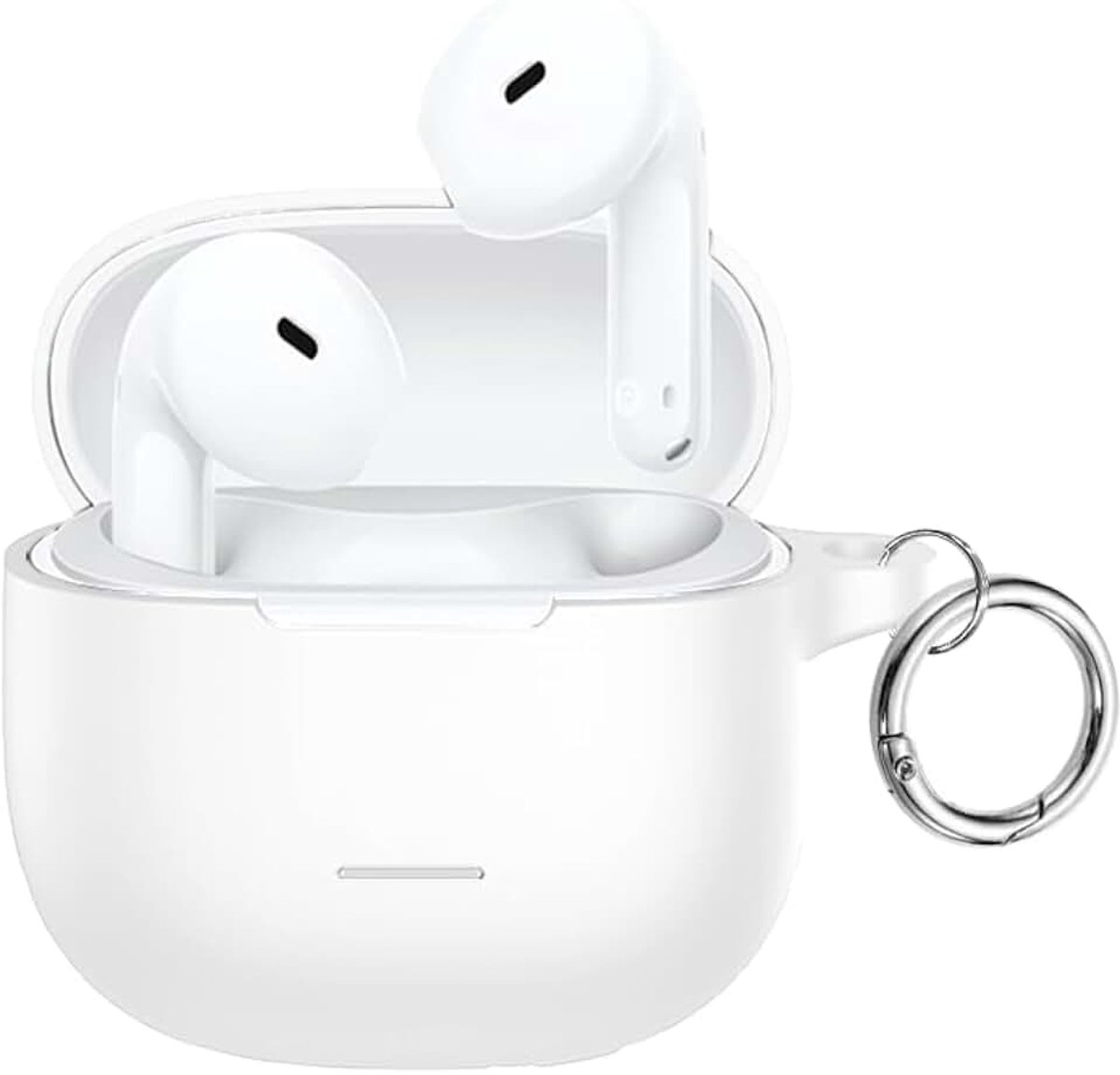 Redmi Buds 8 active, led zichtbaar voorzijde, karabijnhaak sleutelhanger, beschermhoes van siliconen compatibel met Redmi Buds 8 active -wit