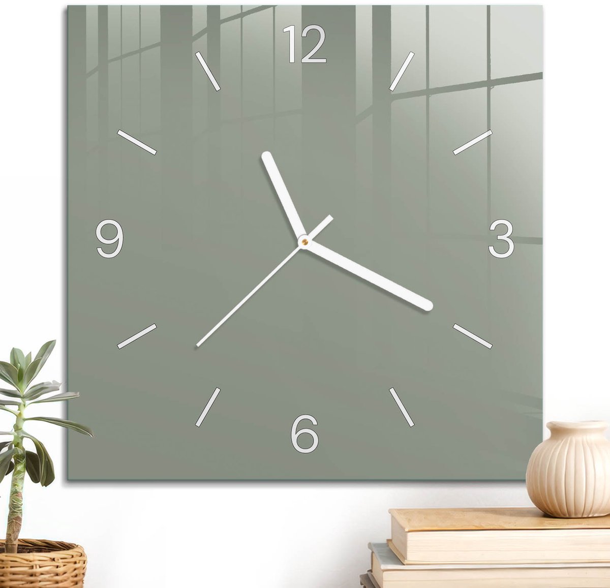 ArtPrintCave Groene Glazen Klok - 30x30 cm - Wandklok Vierkant - Verstandig Wandklok Keuken - Abstractie Unieke Klok - Witte Klokwijzers