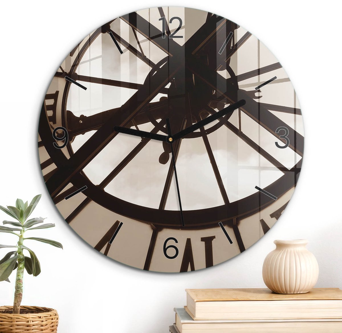 ArtPrintCave Grijs Glazen Klok - Wandklok 30 cm - Muurklok Rond - Kloktijd Wandklok Keuken - Geometrie Unieke Klok - Zwarte Klokwijzers