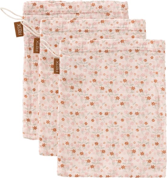 Fresk Hydrofiele Washandjes - 21 x 15 cm - Babyverzorging - 3 stuks - Ademend en Absorberend - Babyspullen - Babyverzorging - Roze - Garden Flowers