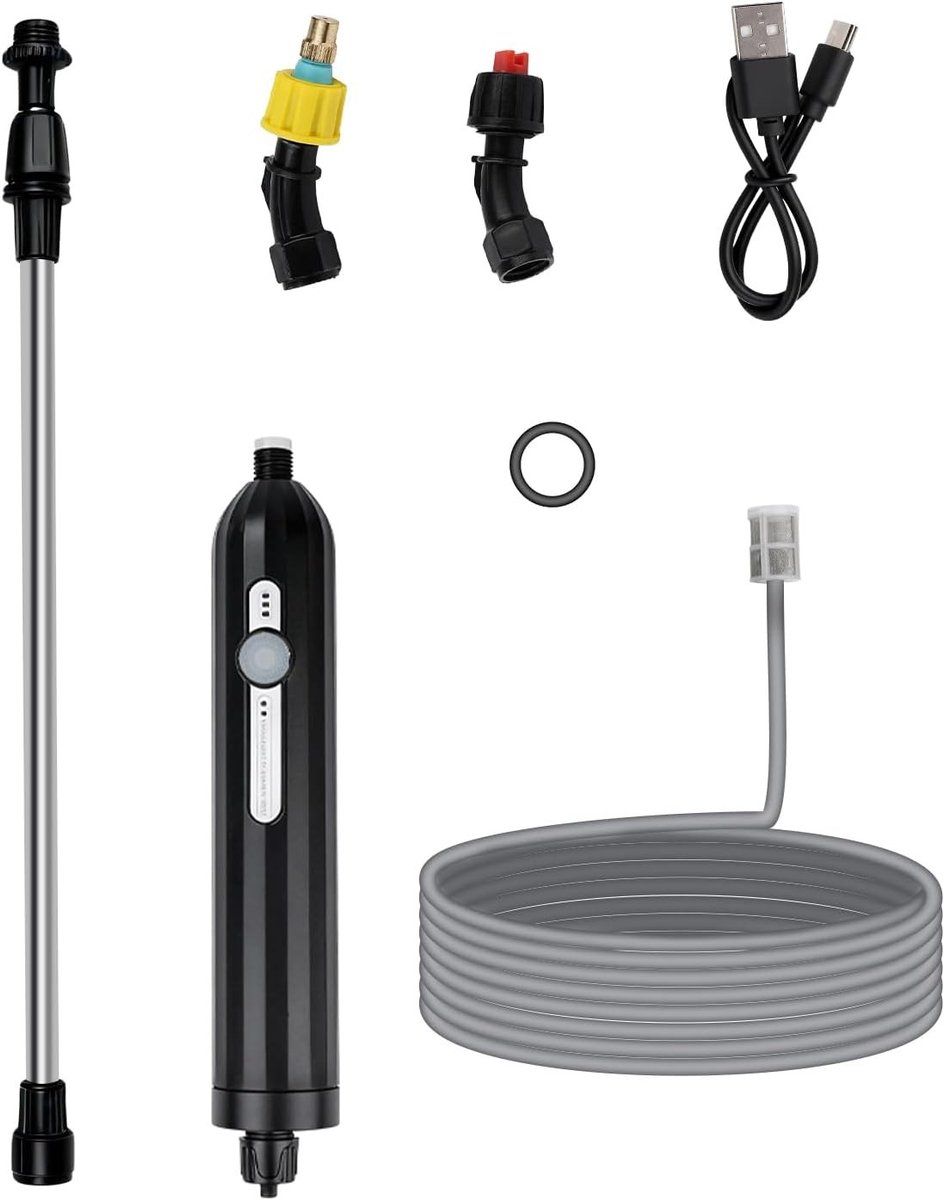 Draadloze elektrische plantenspuit voor de tuin, IP65 waterdicht, drukspuit met 5 m slang en ergonomisch ontwerp