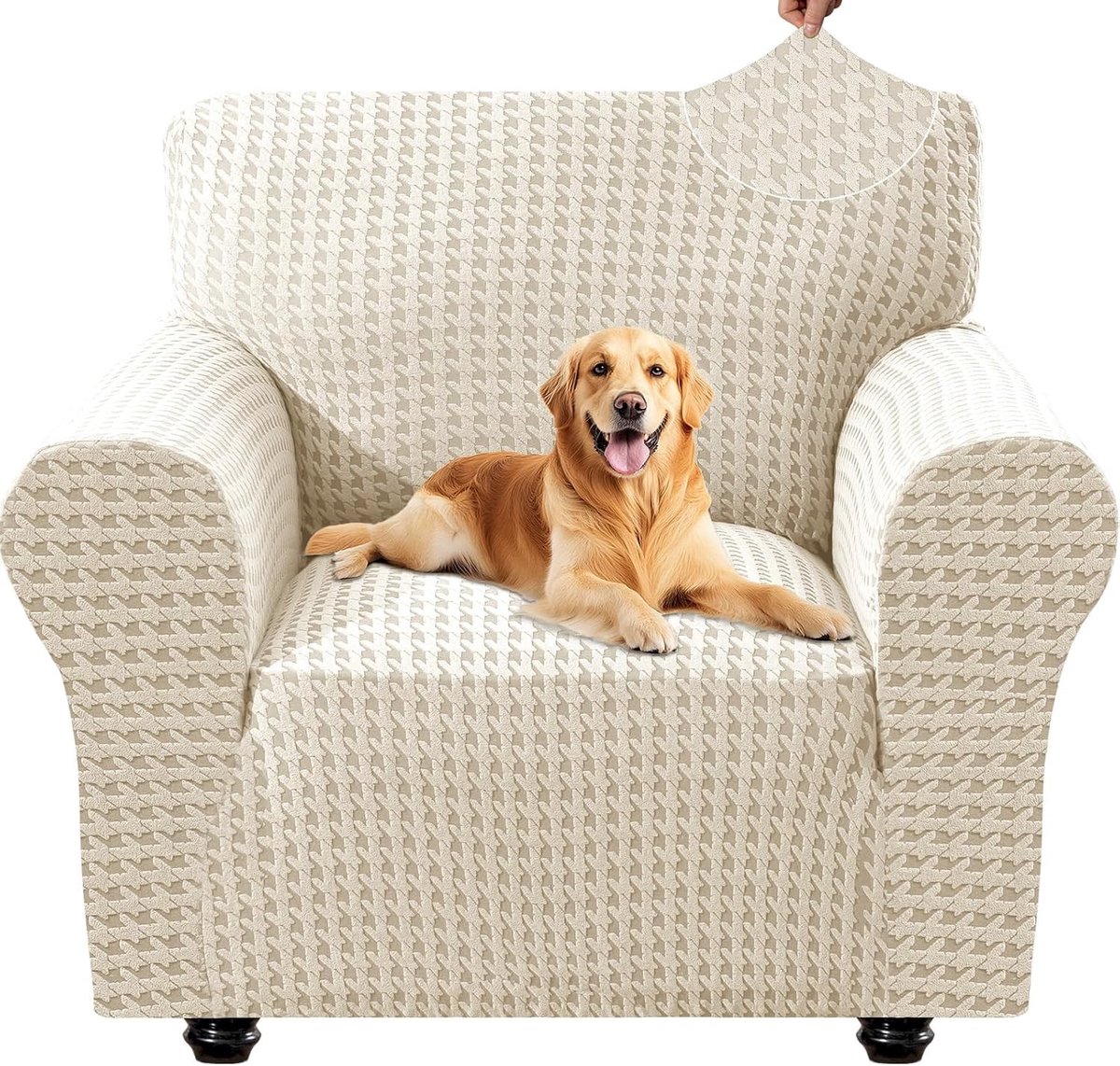 Fauteuil hoes - Beige - 1 Zit (85-115 cm) - Elastische Stretch Bankhoes met Armleuningen - Huisdiervriendelijk