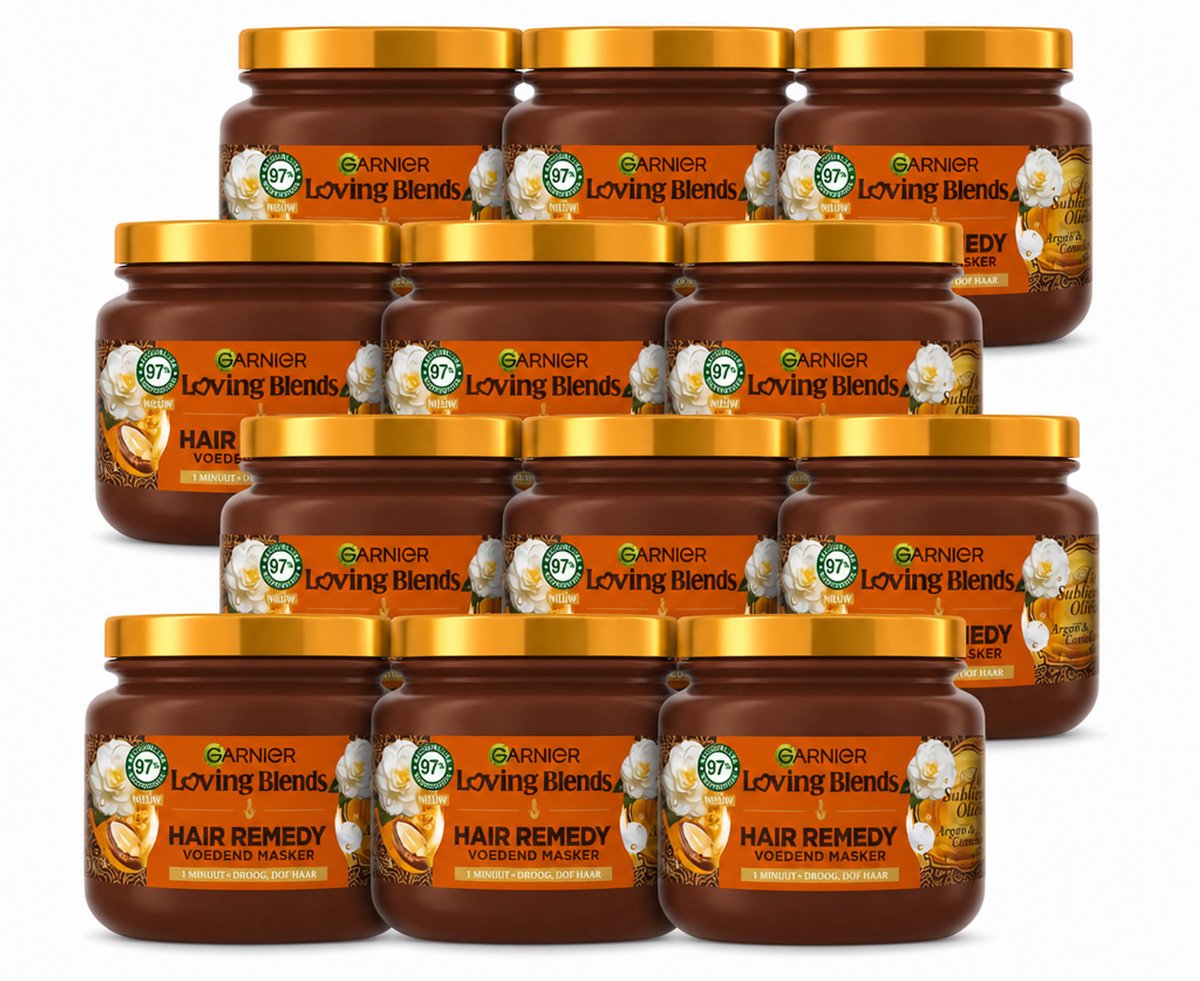 12 x Garnier - Loving Blends - Haarmasker - Argan & Cameliaolie - Droog & Dof Haar - 340 ml - Voordeelverpakking - 12 stuks