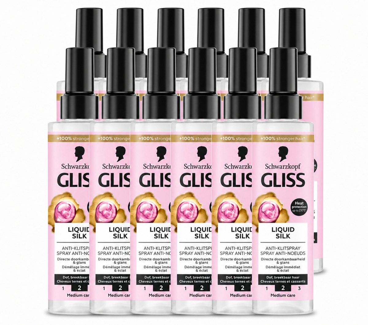12 x Gliss - Anti-Klit Spray Liquid Silk Gloss voor Glanzend en Klitvrij Haar - 200 ml - Voordeelverpakking - 12 stuks
