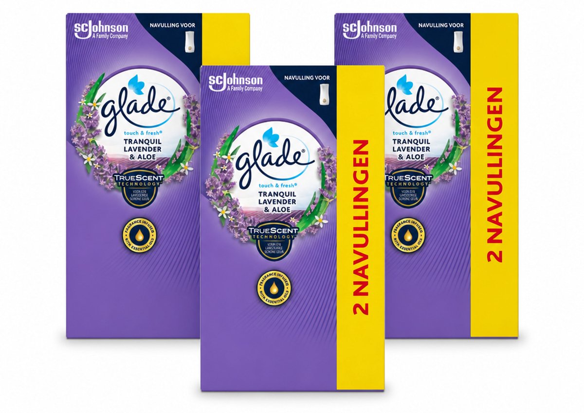3 x Glade - Touch & Fresh Navulling - Tranquil Lavender & Aloë - 2 × 10 ml - Bulkverpakking - 3 stuks