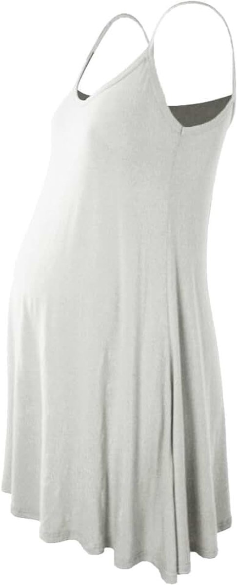 Moederschap effen mouwloos drijvend wijd uitlopende strappy swing cami jurk top, Kleur: wit, 38/40 NL
