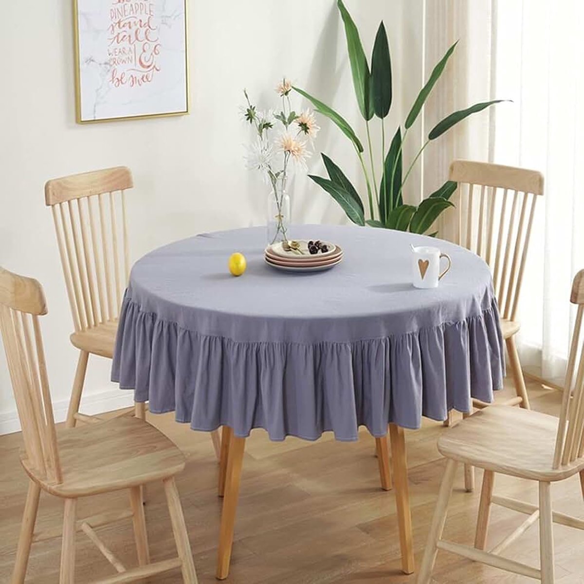 Tafelkleed Pure Kleur Gewassen Katoen Tafelkleed Wit Geplooid Lotus Kant Tafelkleed Bruiloften Tafelhoes (Grijs Lotus kant, 150 * 150CM)