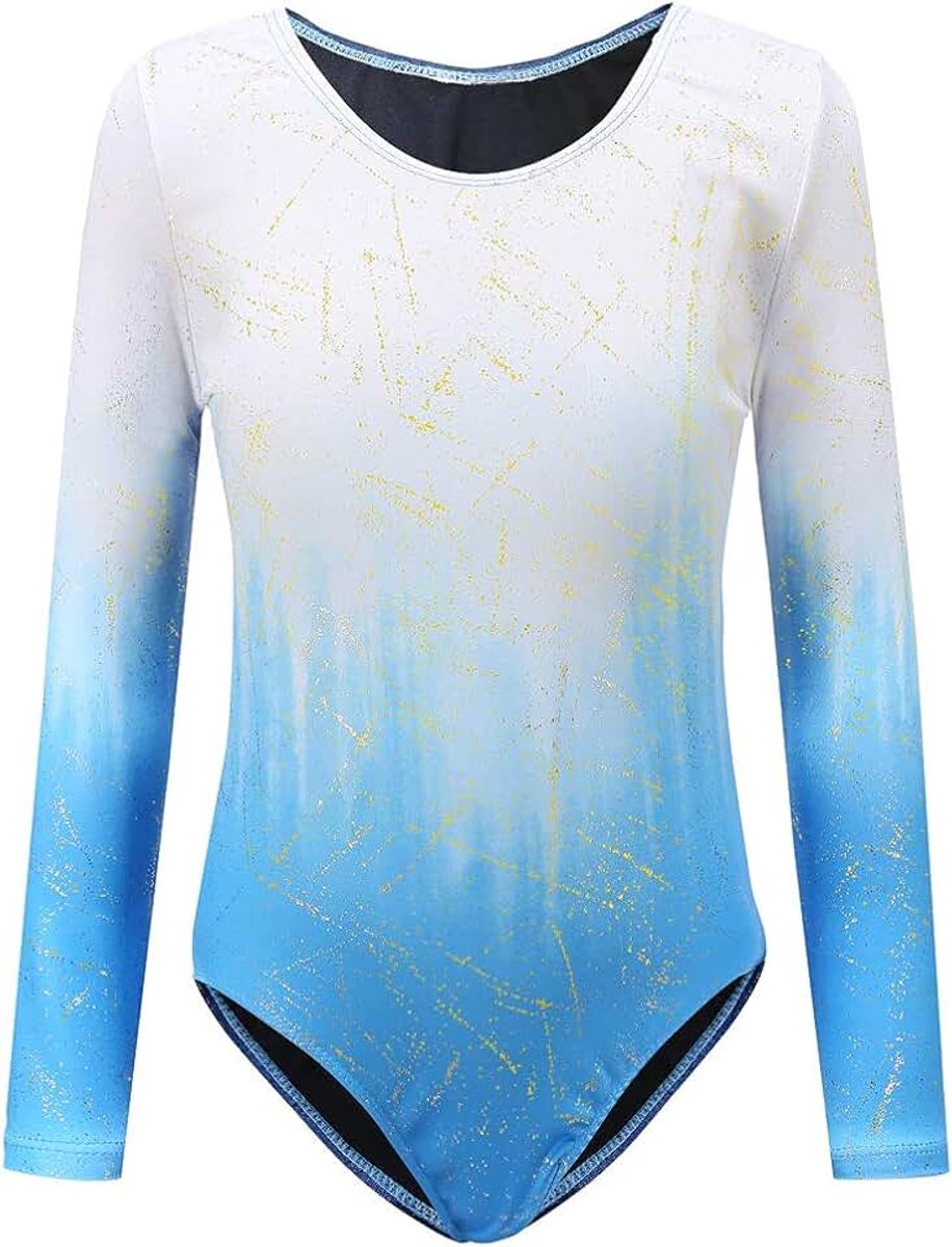 Turnpakje voor meisjes, lange mouwen, mouwloos, kleurverloop, glanzend, gymnastiekpanty voor dansen, ballet, gymnastiek, atletiek, peuters, meisjes